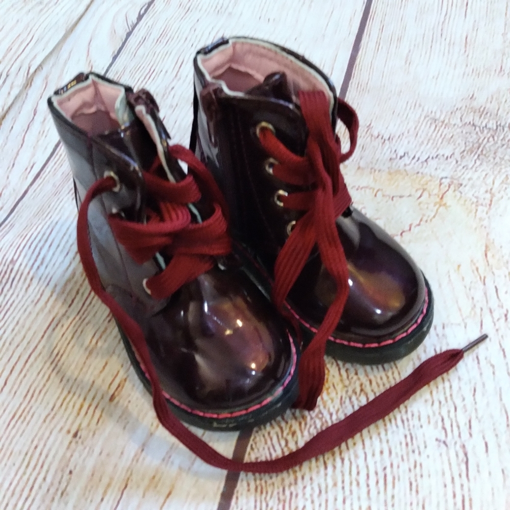Baby Walker Burgundy Patent Lace-Up Boots
